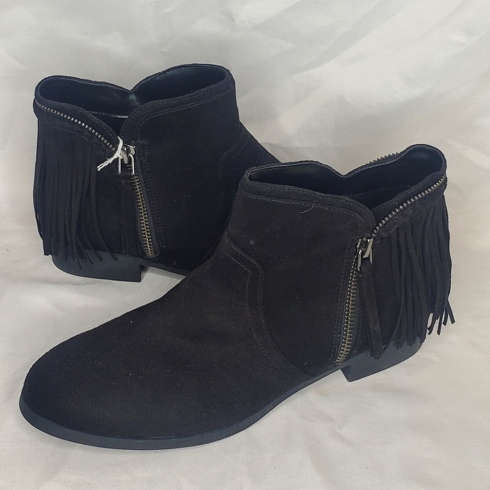 ◇ American Eagle Black Faux Suede Zipper Accent Heeled Booties Size 6